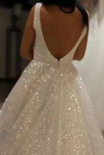 Load image into Gallery viewer, Shiny Ivory Sequins V Neck Backless Straps Wedding Dresses, Beach Bridal Dresses SRS15375
