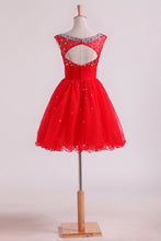 Load image into Gallery viewer, 2024 Bateau A Line Short/Mini Homecoming Dresses With Beads &amp; Ruffles Open Back