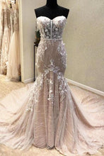 Load image into Gallery viewer, Gorgeous Sweetheart Mermaid Lace Appliqued Wedding Dresses Strapless Bridal SRSPJ18HD74