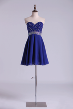 Load image into Gallery viewer, 2024 A Line Homecoming Dresses Dark Royal Blue Chiffon Mini With Beading