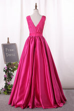 Load image into Gallery viewer, 2024 Satin Prom Dresses V Neck A Line With Ruffles Bodice