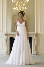 Load image into Gallery viewer, Floor Length V Neck Sleeveless Chiffon Beach Wedding Dress With SRSP3HX82S3