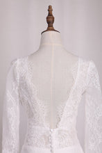 Load image into Gallery viewer, 2024 V Neck Long Sleeves Lace Mermaid Wedding Dresses Open Back Sweep Train