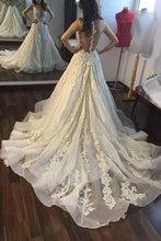 Load image into Gallery viewer, 2024 New Arrival V Neck Tulle With Applique Court Train Wedding Dresses