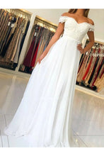Load image into Gallery viewer, A-Line/Princess Sleeveless Off-The-Shoulder Floor-Length Applique Chiffon Dresses