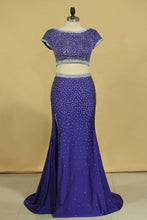 Load image into Gallery viewer, 2024 Regency Two-Piece Scoop Sheath With Beading And Slit Prom Dresses Spandex Open Back