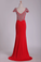 2024 Scoop Prom Dresses Cap Sleeves Chiffon With Beading Sweep Train