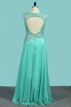 Load image into Gallery viewer, 2024 Scoop Neckline Prom Dresses A Line Beaded Bodice Floor Length Open Back