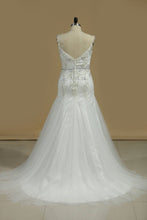 Load image into Gallery viewer, 2024 A Line Wedding Dresses Spaghetti Straps Beaded Bodice Tulle