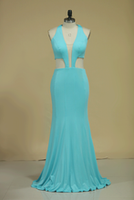 Load image into Gallery viewer, 2024 V Neck Prom Dresses Mermaid With Slit Floor Length Spandex