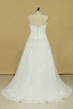 Load image into Gallery viewer, 2024 Plus Size Sweetheart Tulle With Applique Court Train A Line Wedding Dresses