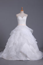 Load image into Gallery viewer, 2024 New Arrival Wedding Dresses Sweetheart A Line Organza With Beading &amp; Sash