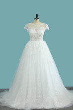 Load image into Gallery viewer, 2024 Scoop Mermaid Tulle With Applique Open Back Wedding Dresses