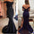 Mermaid Off-the-Shoulder Sweep Train Navy Blue Appliques Satin Prom Dresses RS404