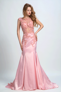 2024 Prom Dresses Scoop Mermaid Elastic Satin With Applique And Beads Sweep Train