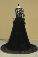 Load image into Gallery viewer, 2024 Long Sleeves Prom Dresses With Slit And Applique Tulle