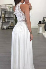 Load image into Gallery viewer, 2024 High Neck A Line Chiffon &amp; Lace Floor Length Prom Dresses