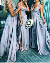 Load image into Gallery viewer, Elegant A Line V Neck Blue Straps Bridesmaid Dresses, Wedding Party SRS15641