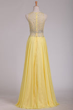 Load image into Gallery viewer, 2024 Prom Dresses Scoop Beaded Bodice Chiffon Sweep Train