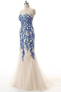 Strapless Tulle Mermaid Lace Dresses Long Prom Dress with Crystals RS223