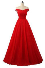 Load image into Gallery viewer, Elegant A-line Off Shoulder Red Lace-up Floor-Length Simple Prom Dresses RS772