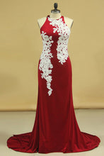 Load image into Gallery viewer, 2024 Scoop Evening Dresses Mermaid Sweep Train With Applique Chiffon