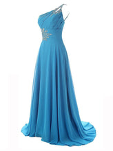 Load image into Gallery viewer, One Shoulder Beadings Chiffon Bridesmaid Long Prom Dresses
