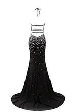 Load image into Gallery viewer, Luxury Crystal Prom Dress Halter Neck Mermaid Long Evening Party Gown RS199
