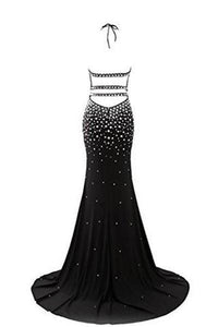 Luxury Crystal Prom Dress Halter Neck Mermaid Long Evening Party Gown RS199