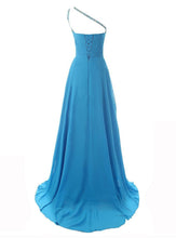 Load image into Gallery viewer, One Shoulder Beadings Chiffon Bridesmaid Long Prom Dresses