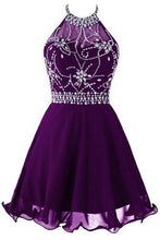 Load image into Gallery viewer, Short Beaded Prom Dress Halter Homecoming Dress Backless RS237