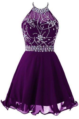 Short Beaded Prom Dress Halter Homecoming Dress Backless RS237