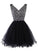 Sparkly Classy Short Sleeveless Cute V-Neck Beaded Tulle Crystals Homecoming Dresses RS772