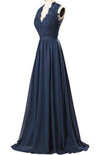 Load image into Gallery viewer, V-neck Long Chiffon open Back Bridal Prom Evening Dress NND029