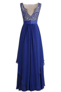Long Chiffon Bridesmaid Dress V-back Evening Gown Prom Party Dress RS222
