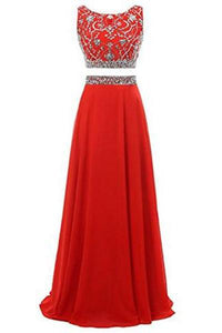 Long Prom Dress 2024 Two Pieces Maxi Chiffon Evening Gowns with Beads RS197
