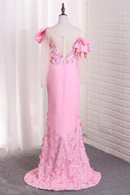 Load image into Gallery viewer, 2023  Mermaid Elastic Satin Off The ShoulderWith Handmade Flower And Slit Sweep Train