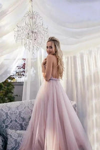 Elegant A Line Spaghetti Straps V Neck Prom Dress With Handmade Flowers, Bridesmaid Dress SRS15577
