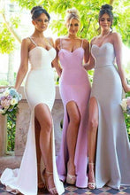 Load image into Gallery viewer, Modest Spaghetti Straps Sheath Long Bridesmaid Dresses Prom Dresses