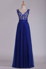Load image into Gallery viewer, 2024 Off The Shoulder Deep V Back Prom Dresses A Line Tulle With Beading And Embroidery