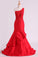 2024 Red One Shoulder Mermaid Prom Dresses Taffeta With Applique & Beads