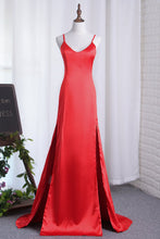 Load image into Gallery viewer, 2024 Sexy Sheath/Column Red Slit Evening Dresses Elastic Satin