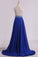 2024 Halter Beaded Bodice Prom Dresses A Line Chiffon & Tulle Sweep Train Backless