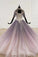 Sparkly Ball Gown Ombre Half Sleeves Jewel Long Prom Dresses, Beads Quinceanera Dresses SRS15601
