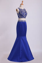 Load image into Gallery viewer, 2024 Two Pieces Mermaid Scoop Prom Dresses With Beading