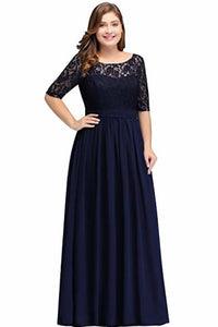Plus Size Lace Chiffon With Half Sleeves Elegant Long Ball Evening  Dress