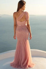 Load image into Gallery viewer, Charming Mermaid One Shoulder Tulle With Beads and Sash Prom SRS20402