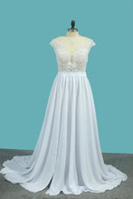 Load image into Gallery viewer, 2024 Chiffon A Line Scoop Wedding Dresses With Applique And Slit Sweep Train