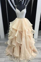 Load image into Gallery viewer, Newest Spaghetti Straps Ball Gown Beading Champagne Princess Prom Dresses Quinceanera Dresses