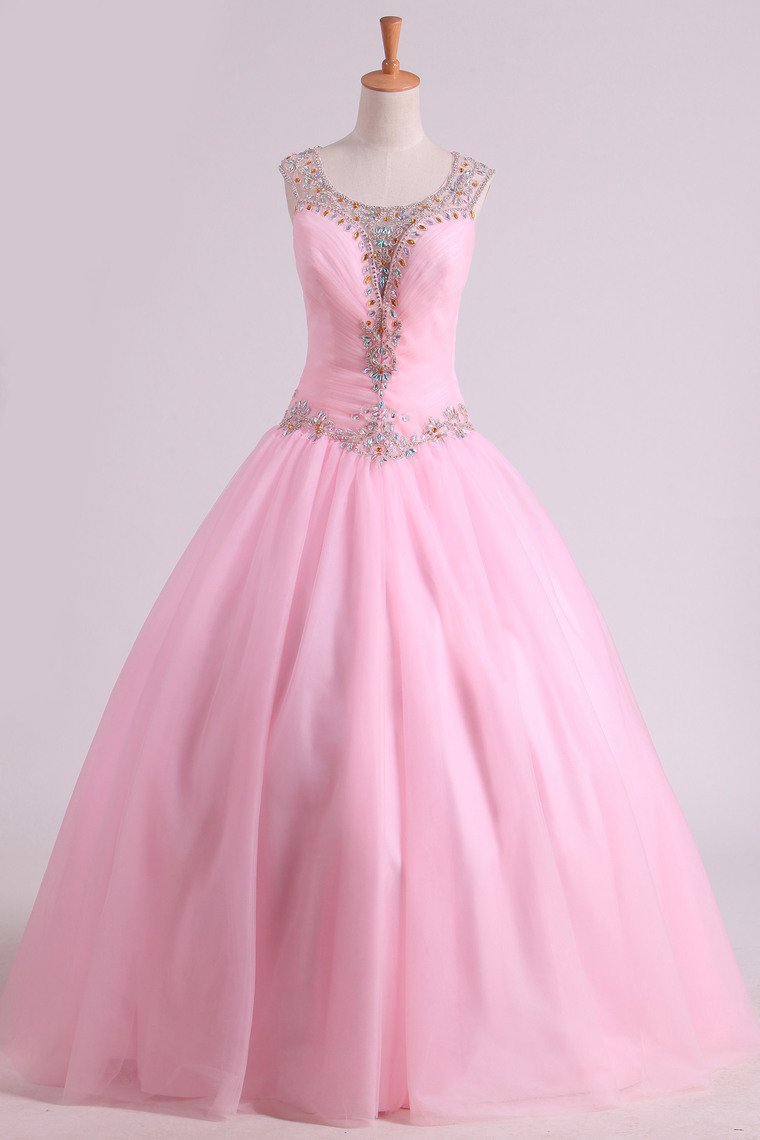 2024 Scoop Quinceanera Dresses Tulle With Beads And Ruffles Floor Length
